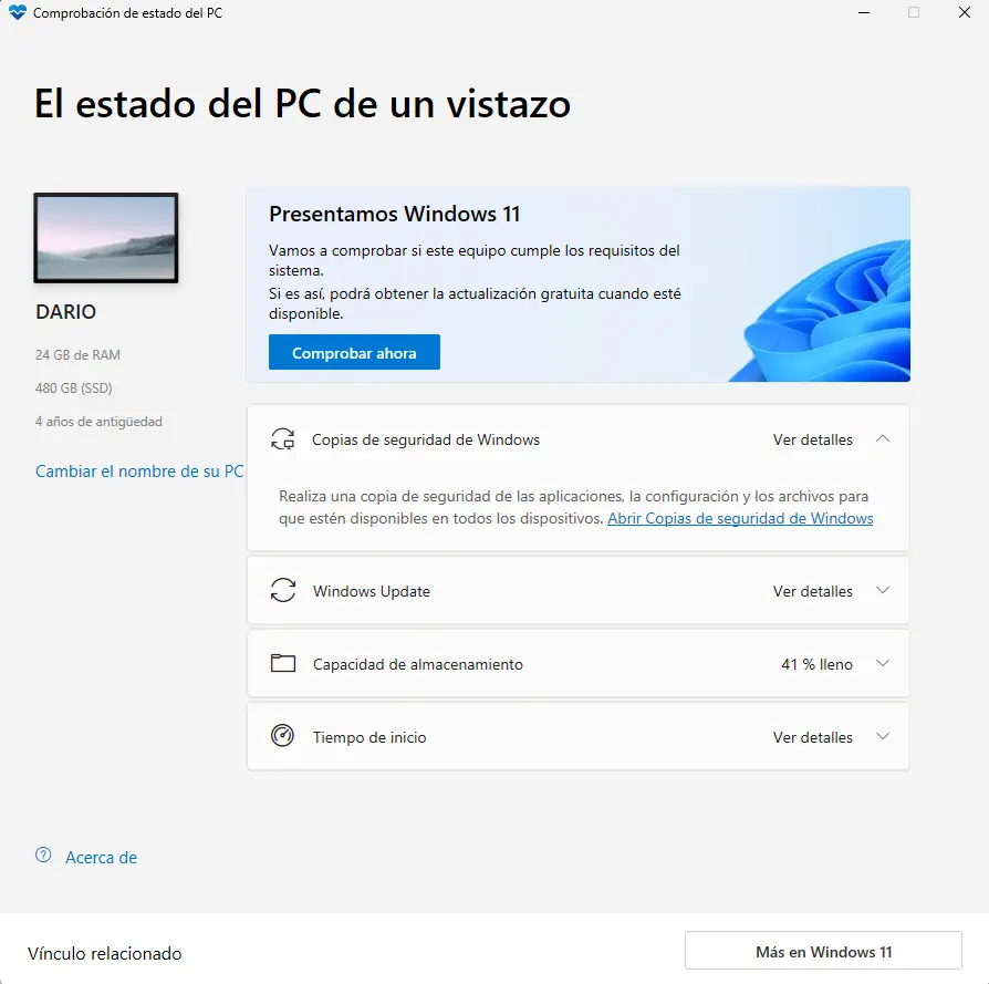 App para la comprobación de estado del PC