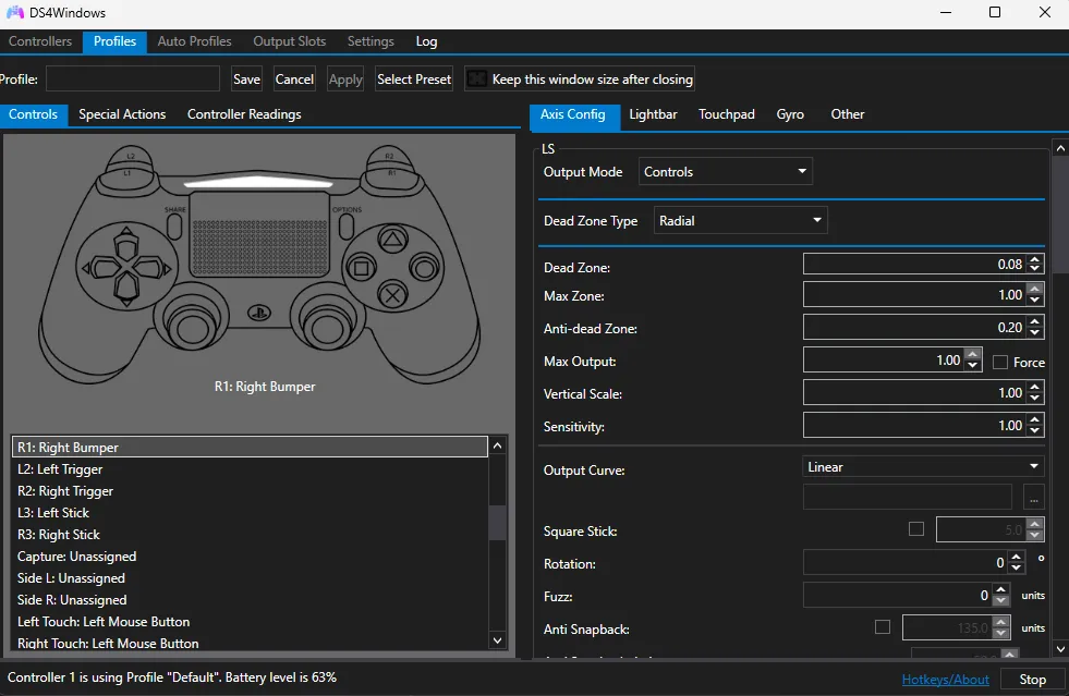Interfaz Ds4 Windows Profiles