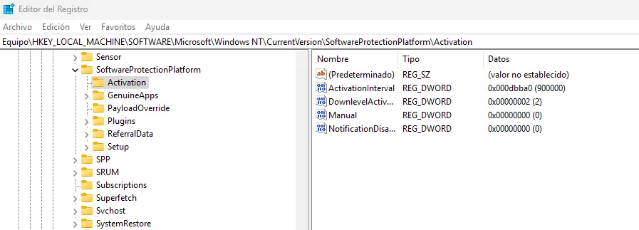 Editor del Registro para quitar marca de agua activar windows