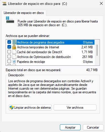 Liberador de espacio en disco Windows 11
