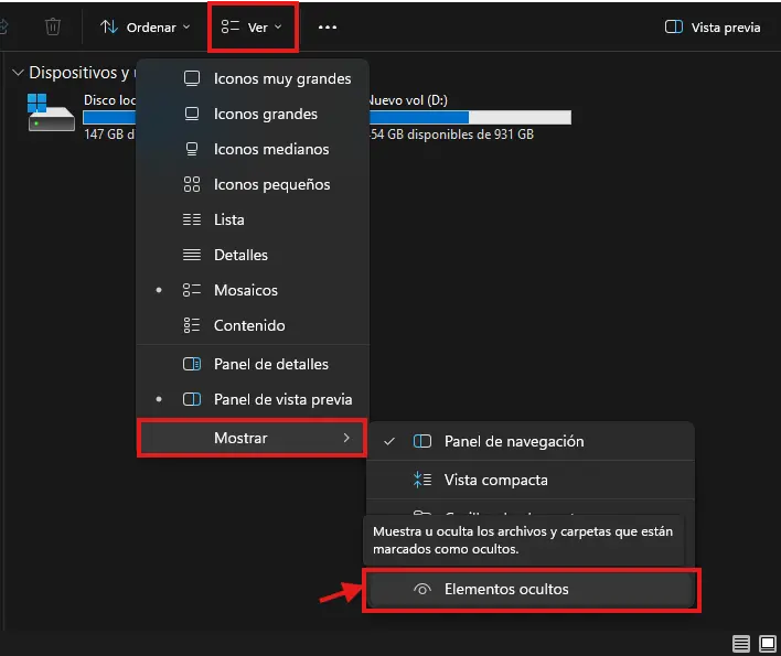 Mostrar archivos ocultos en el explorador de archivos