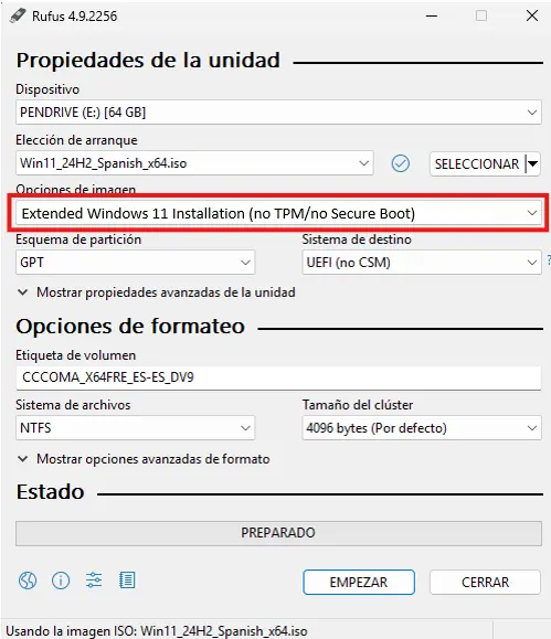 Rufus para instalar Windows 11 sin TPM