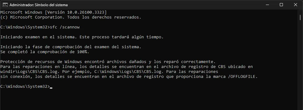 Reparar windows desde CMD con SFC /scannow