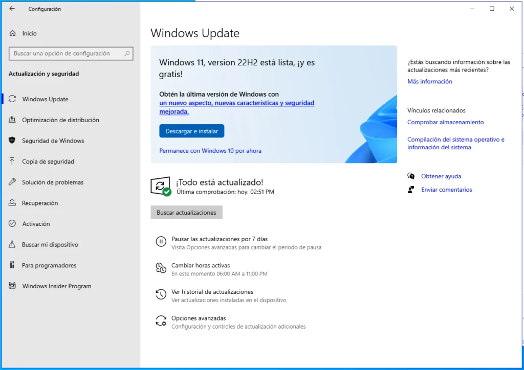 Actualizar windows 10 a Windows 11 por Windows Update