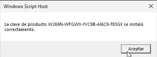 Mensaje de activación de la clave de producto para Windows