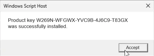 Windows product key activation message