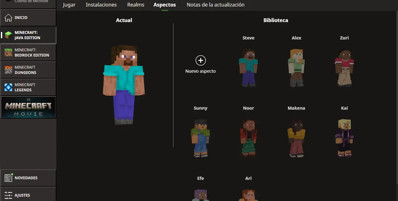 Cambiar de skin en Minecraft