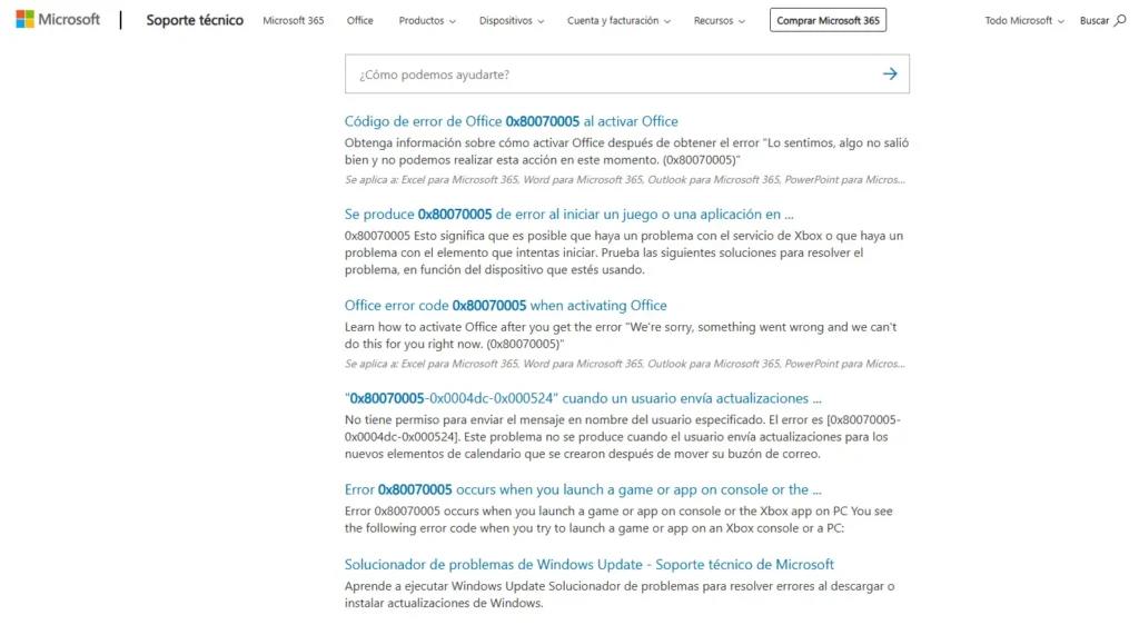 Ayuda para Windows en Artículos de Soporte de Microsoft