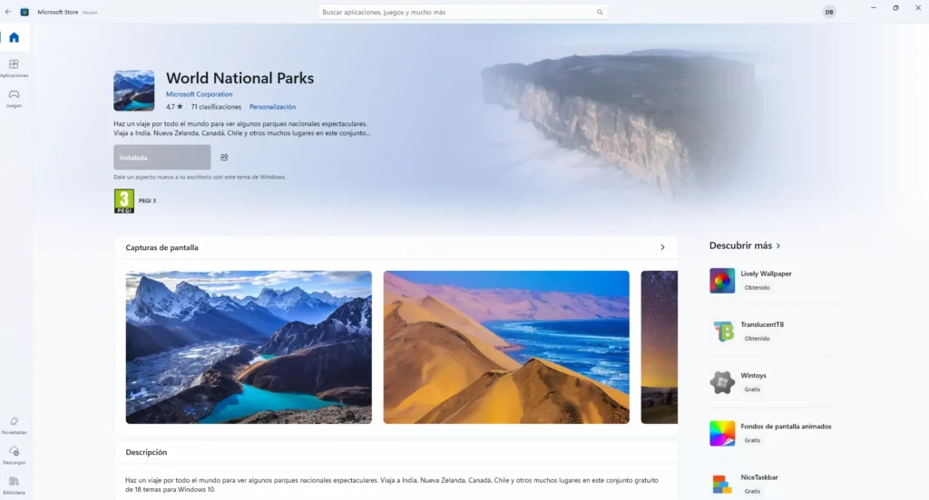 Ejemplo de un Tema de windows 11 instalado por la Microsft Store