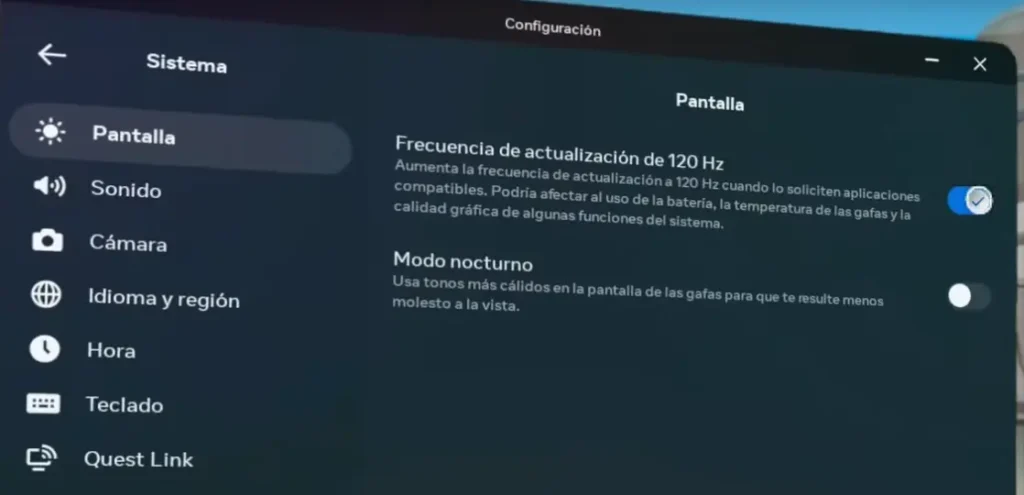 Mejorar duración de la bateria Meta quest 3 desactivando la frecuencia de 120 Hz
