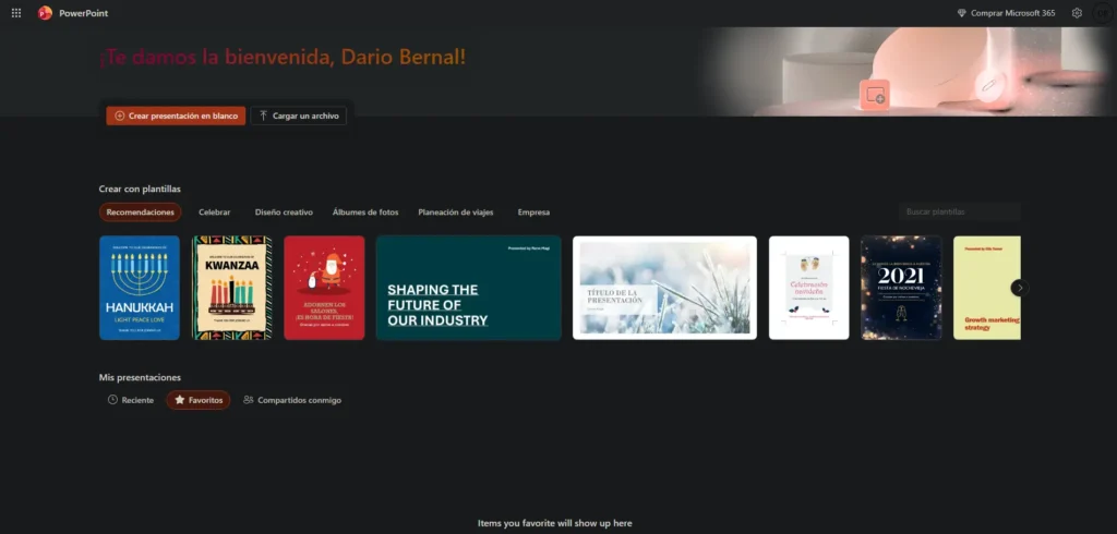 Interfaz de Powerpoint Online